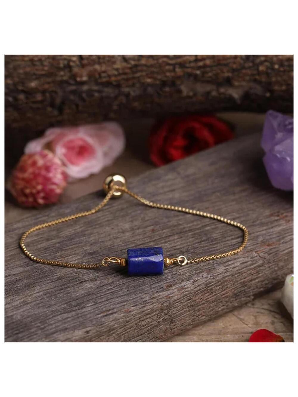 Blue agate bead Bracelet - Gold - 6-9"